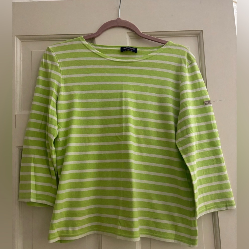 Saint James Green and White 3/4 Sleeve Boxy Tee